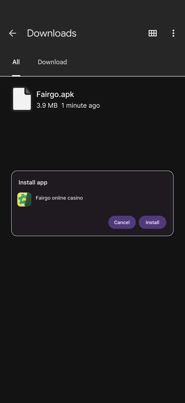 Open the obtained Fairgo apk and use the installation option.