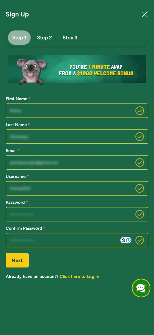 Open Fairgo Casino website and use the registration button.