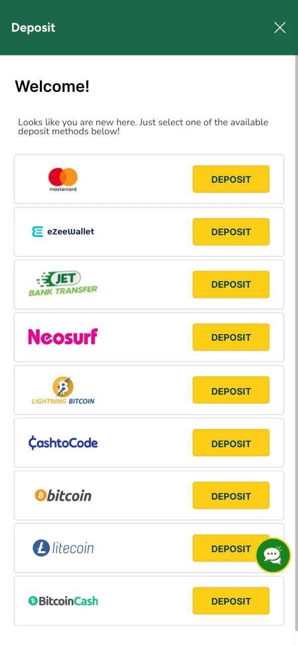 From the options offered choose the Fairgo Casino deposit method.