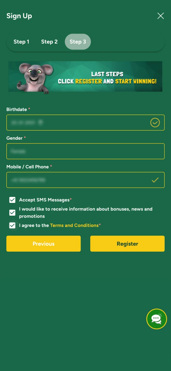 Complete the Fairgo Casino create account procedure.