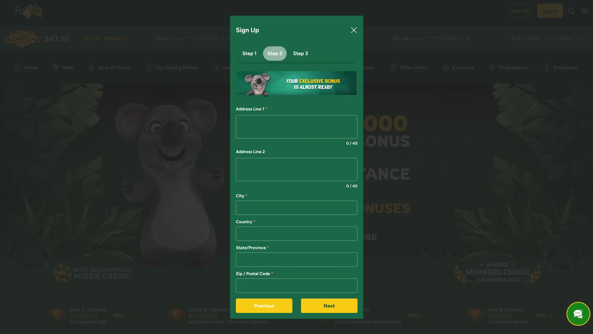 Use the Fairgo Casino sign up button and fill in with details.