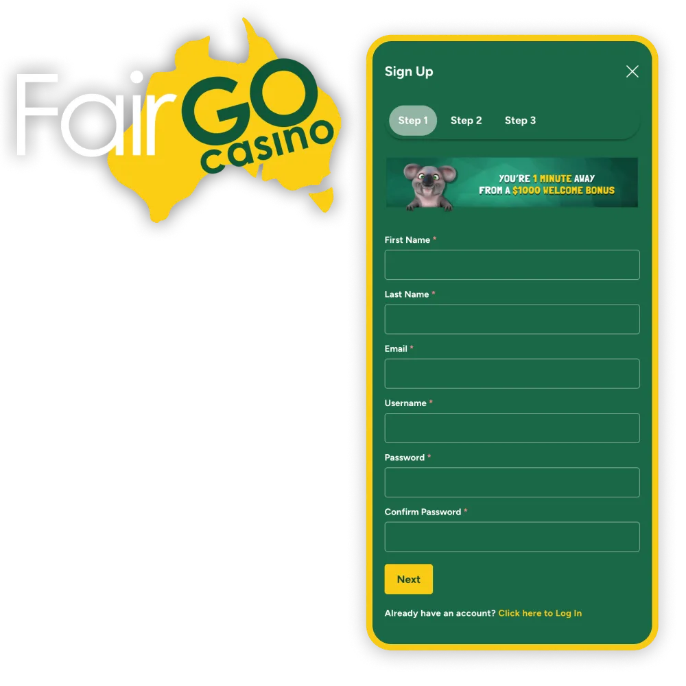 Go through Fairgo casino account registration and verification.