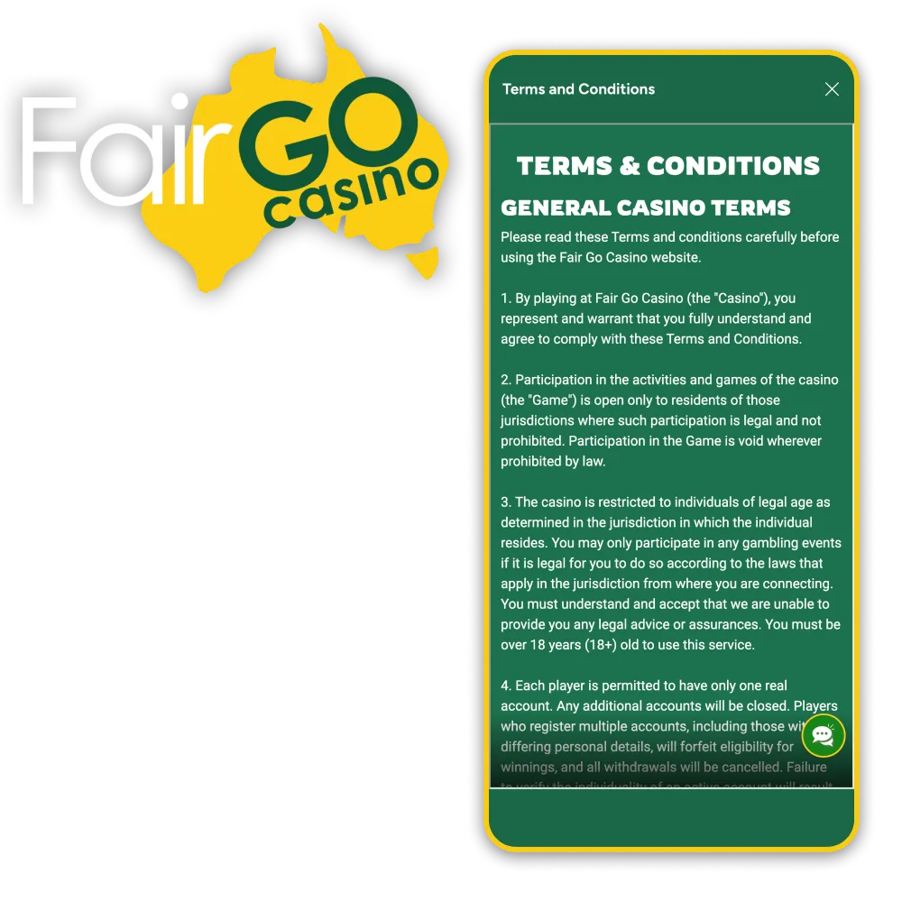 Review the terms and conditions before accessing the Fair Go Casino website.