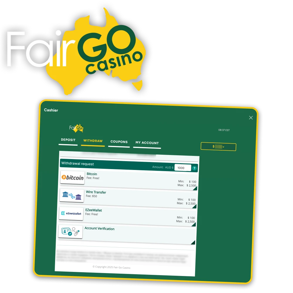 Fairgo Casino supports local payment systems for withdrawal.