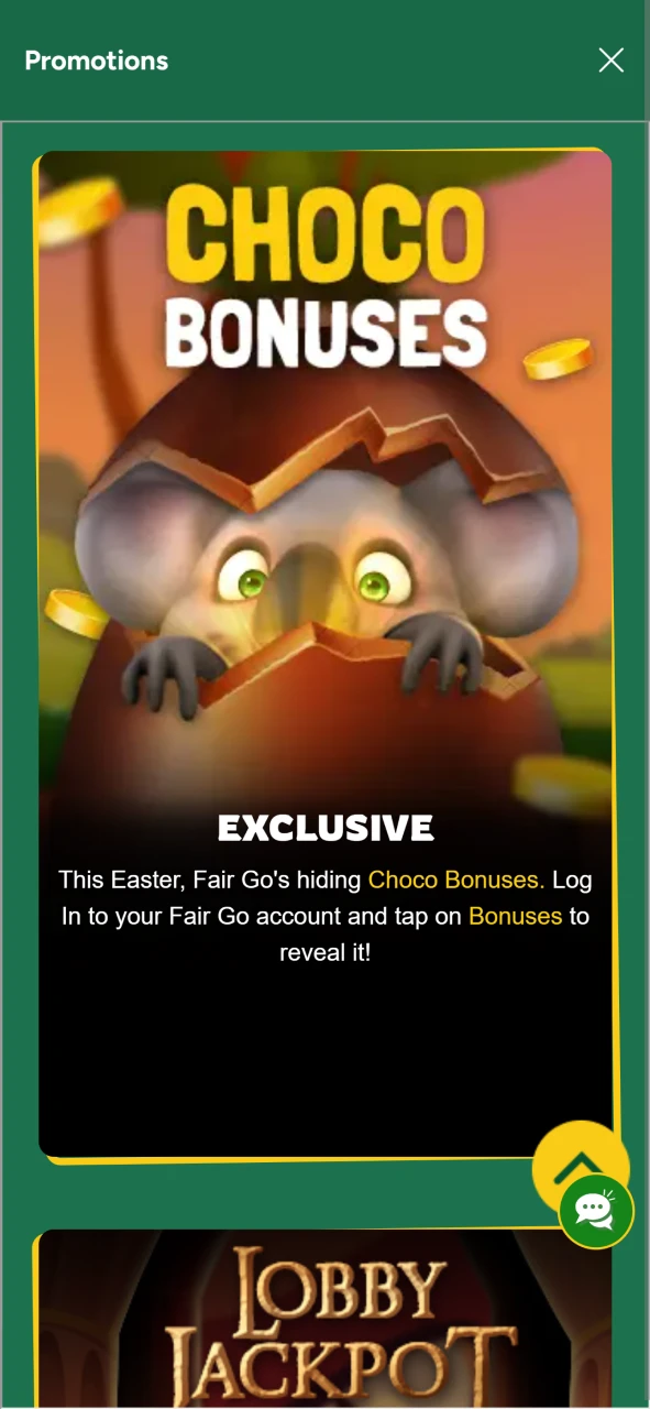 There is a large selection of bonuses in the Fair app...