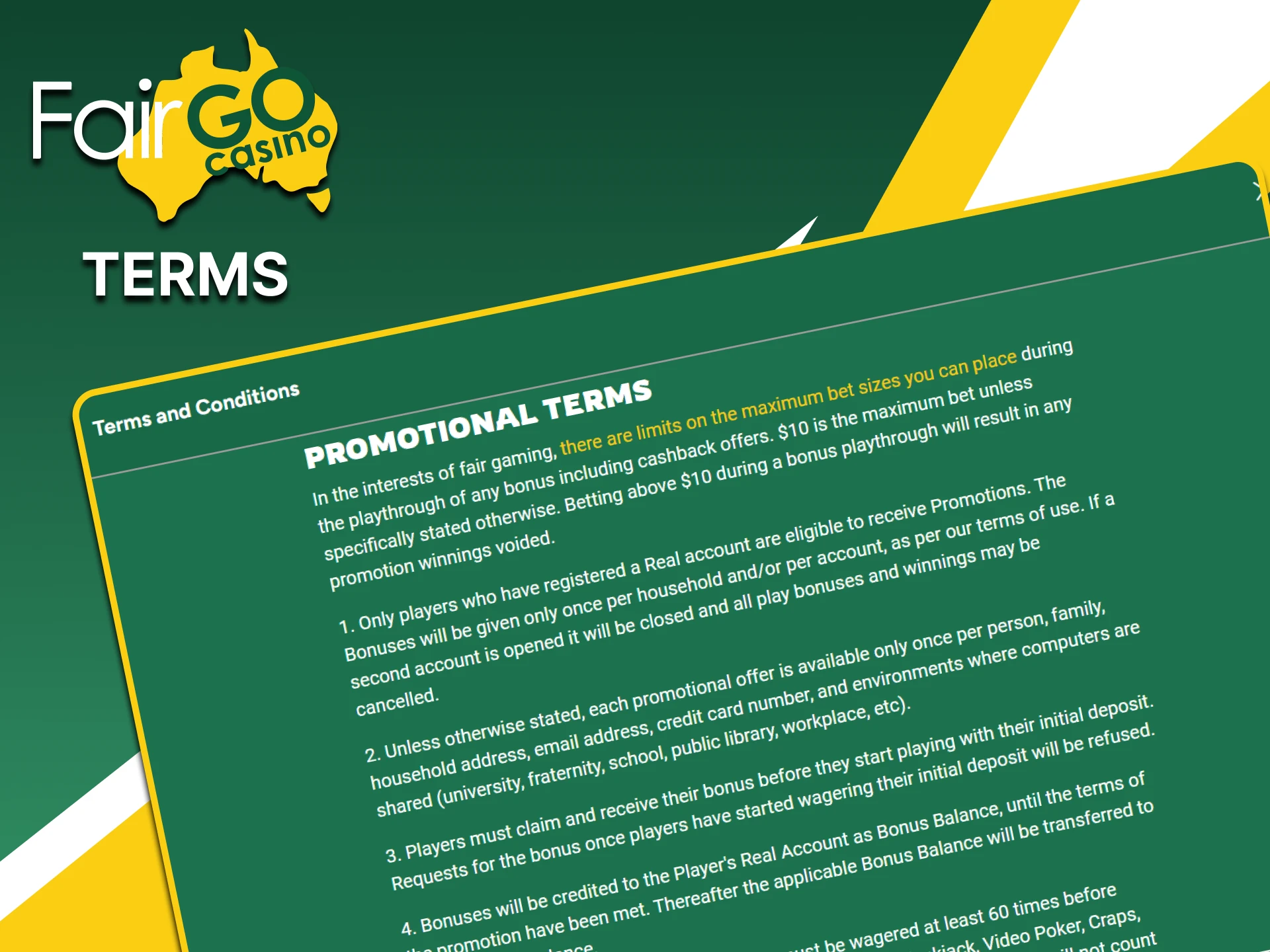 Before using bonuses, please study the terms on Fairgo.