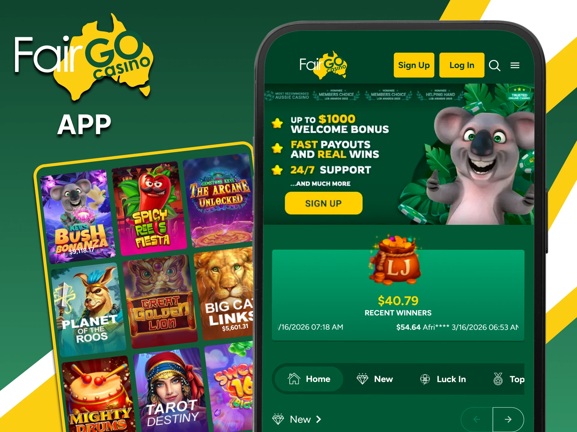 Install the Fairgo app for casino games.